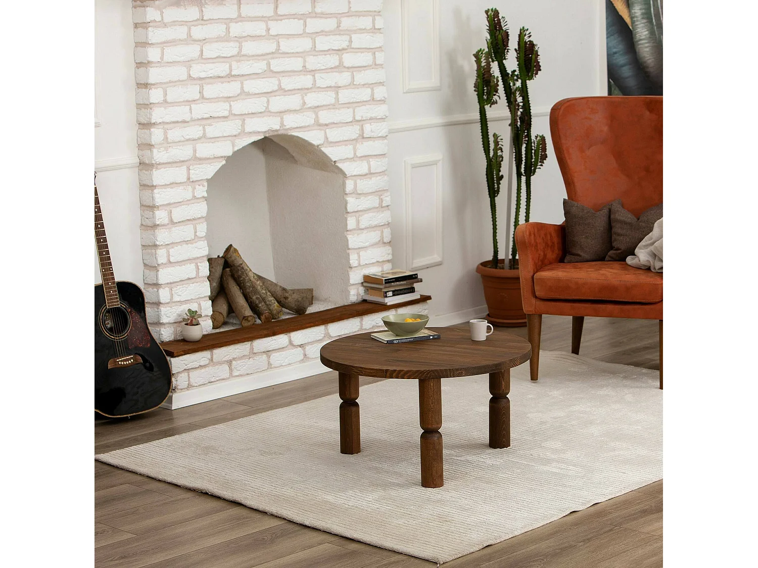 Mesa de café Dpogb, Mesa de centro baja, Revistero para sofá, Estante de la sala de estar, 70x70h40 cm, Nuez