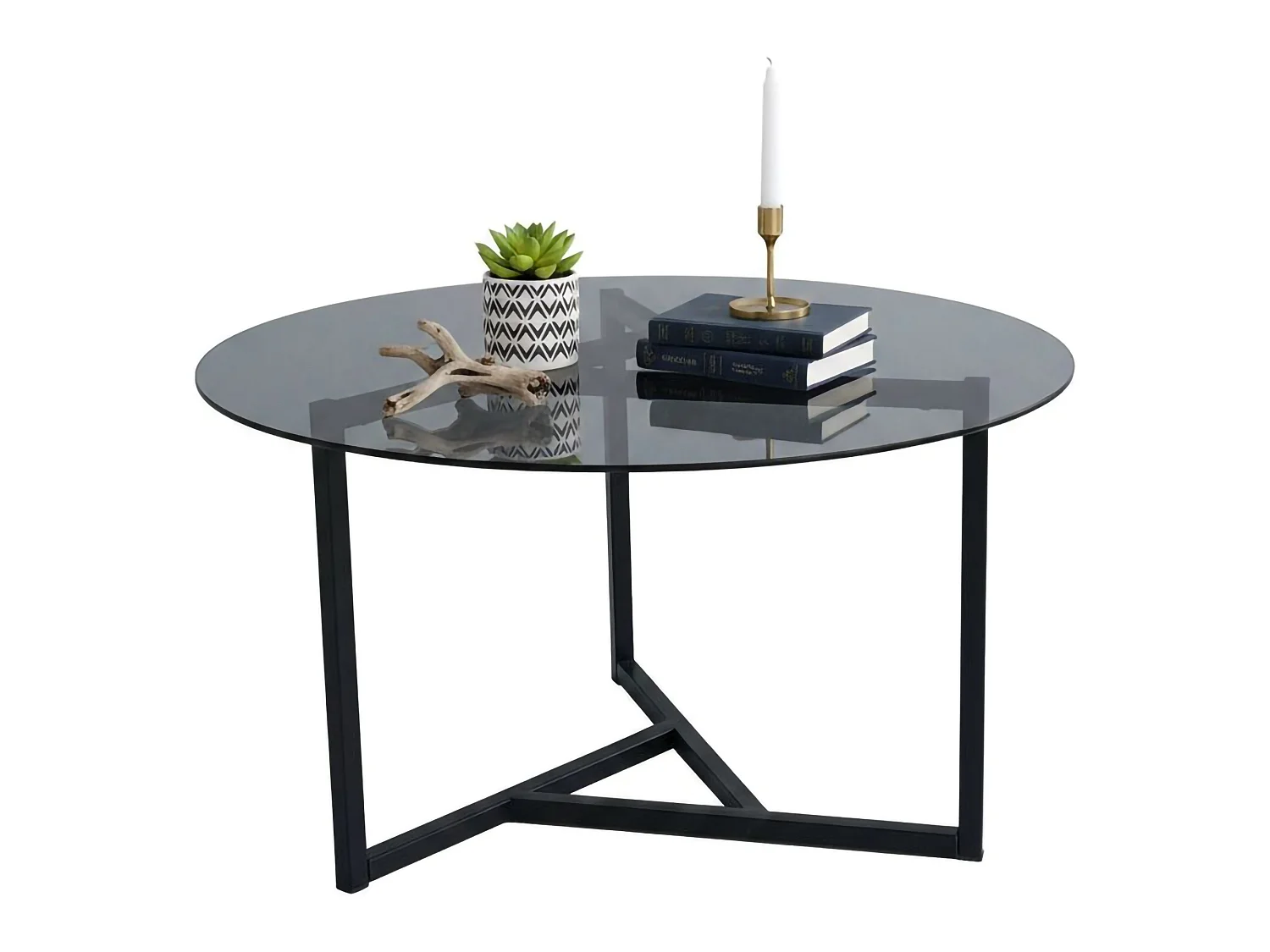 Table basse Esperia, ronde, 75x75x42h cm, gris taupe, plateau transparent, structure taupe dégradée