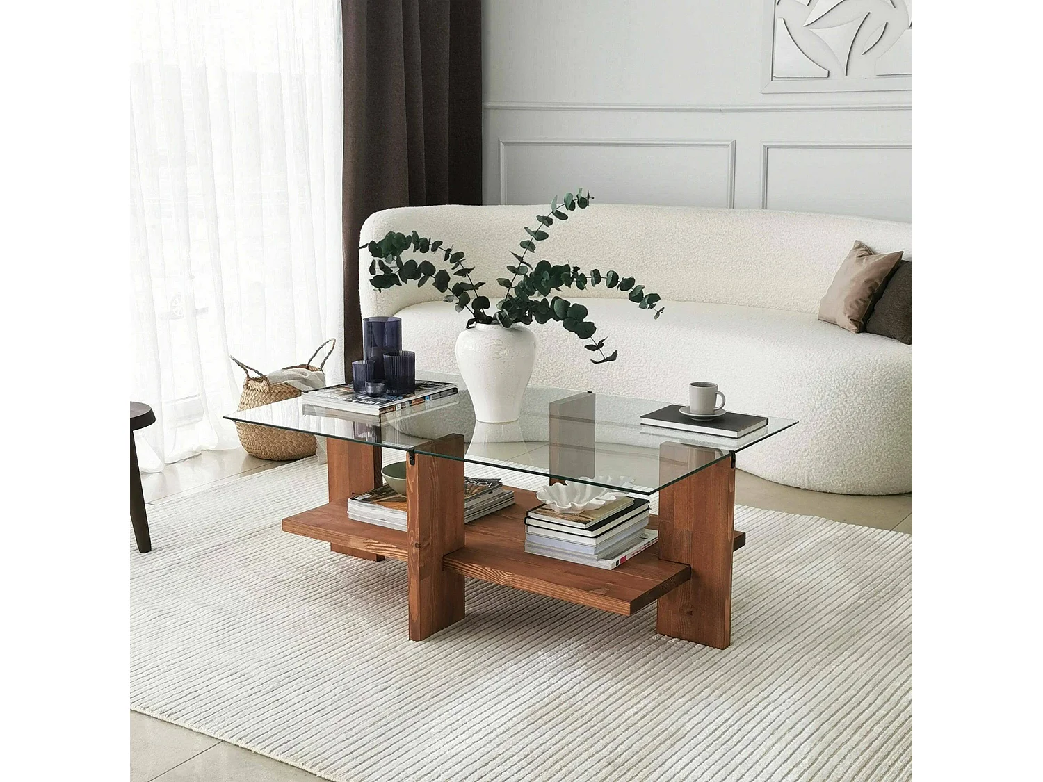 Dfranzon-safeltafel, Koffietafel, Slaaptafelhouder, plank, 105x60h40 cm, Walnoot