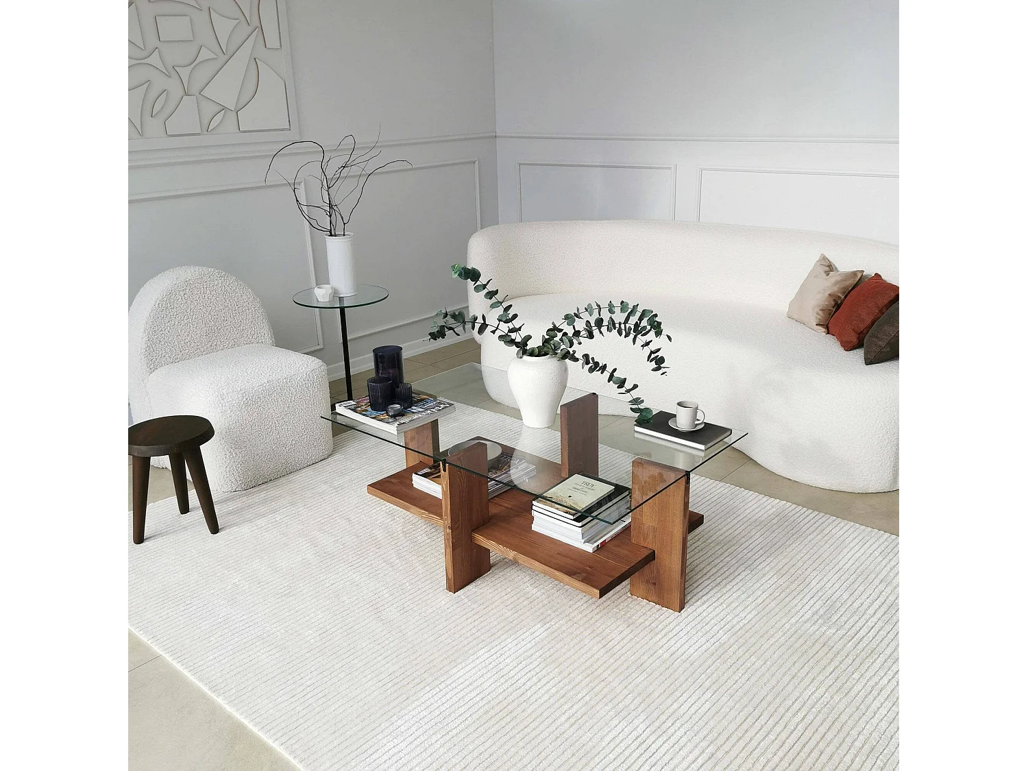 Table basse Astraeus, Table basse, Porte-revues pour canapé, Etagère de salon, 105x60h40 cm, Noyer