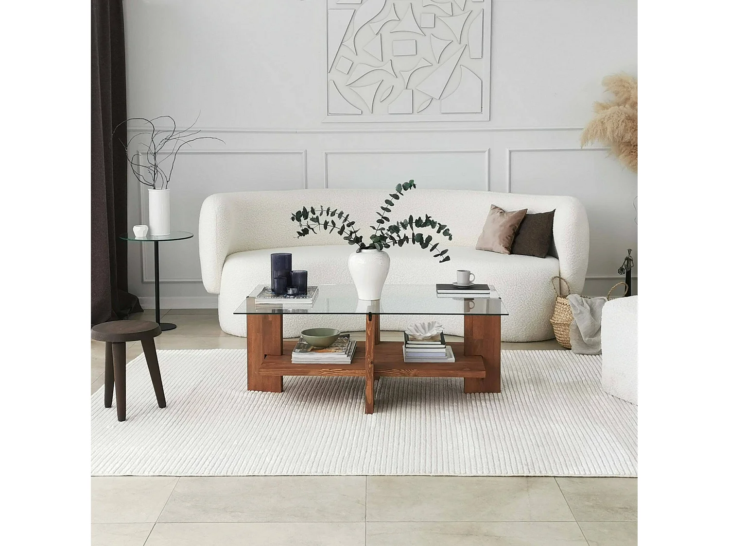 Mesa de estar Dfranzon, Mesa baixa para café, Porta-revistas para sofá, Prateleira para sala de estar, 105x60h40 cm, Nogueira