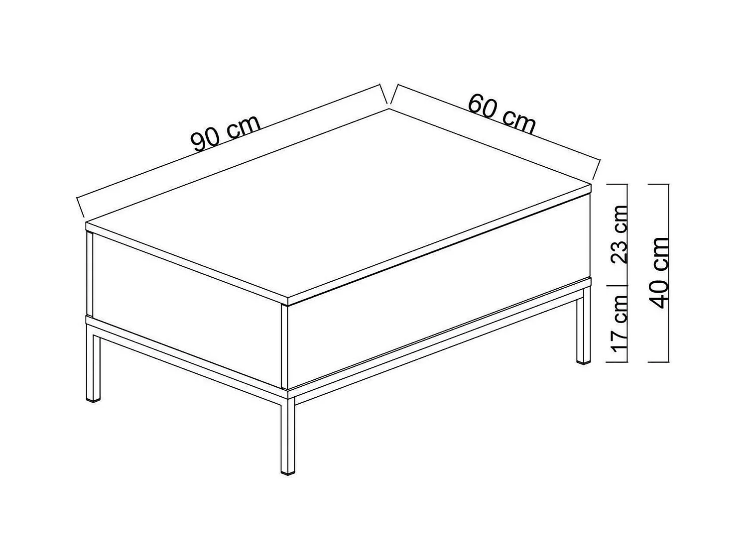 Table basse Antares, Table basse, Porte-revues pour canapé, Etagère de salon, 90x60h40 cm, Noir