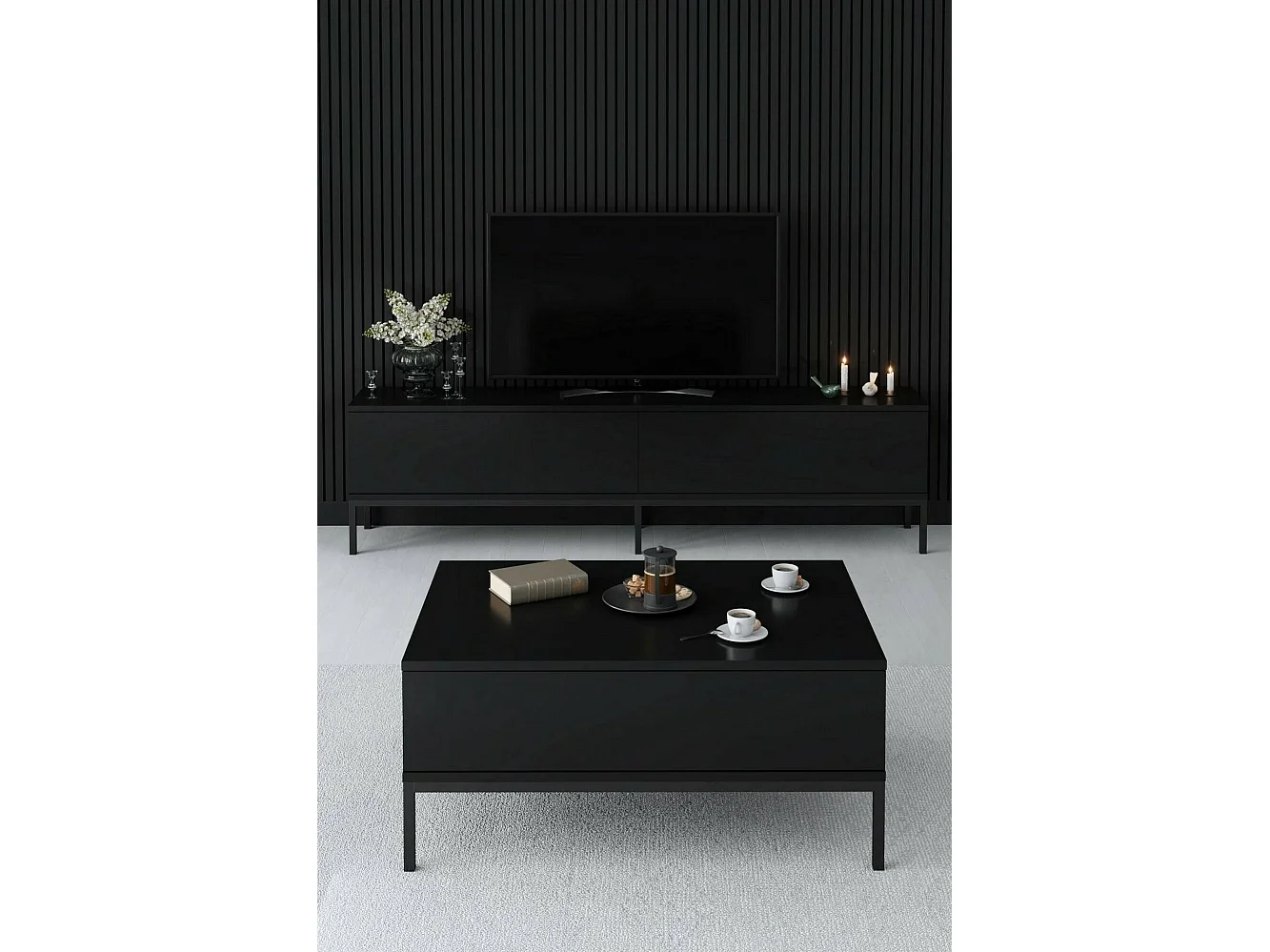 Table basse Antares, Table basse, Porte-revues pour canapé, Etagère de salon, 90x60h40 cm, Noir