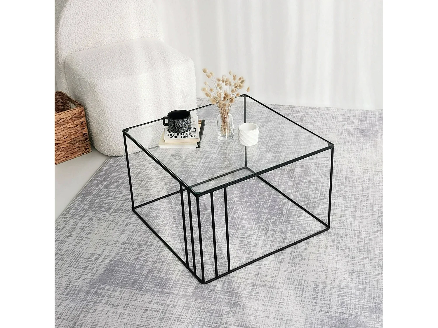 Dkaramok Salontafel, SalontafelFè, Sofa plank, Woonkamer plank, 55x55h36 cm, Zwart