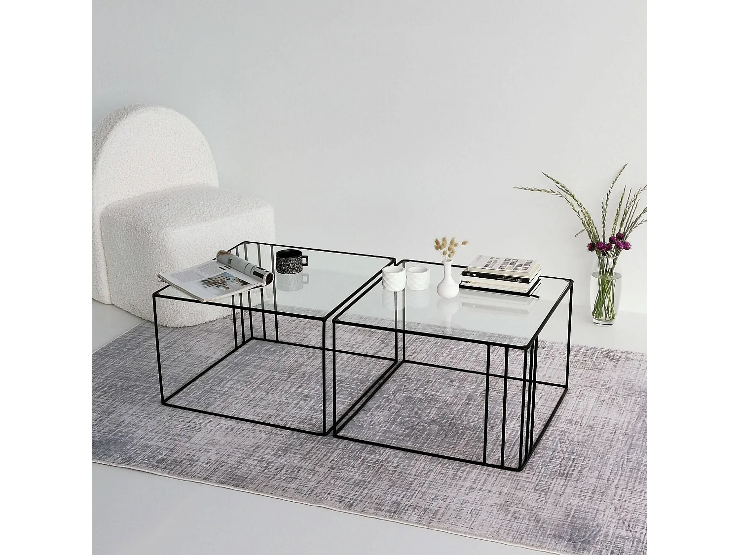 Dkaramok Salontafel, SalontafelFè, Sofa plank, Woonkamer plank, 55x55h36 cm, Zwart