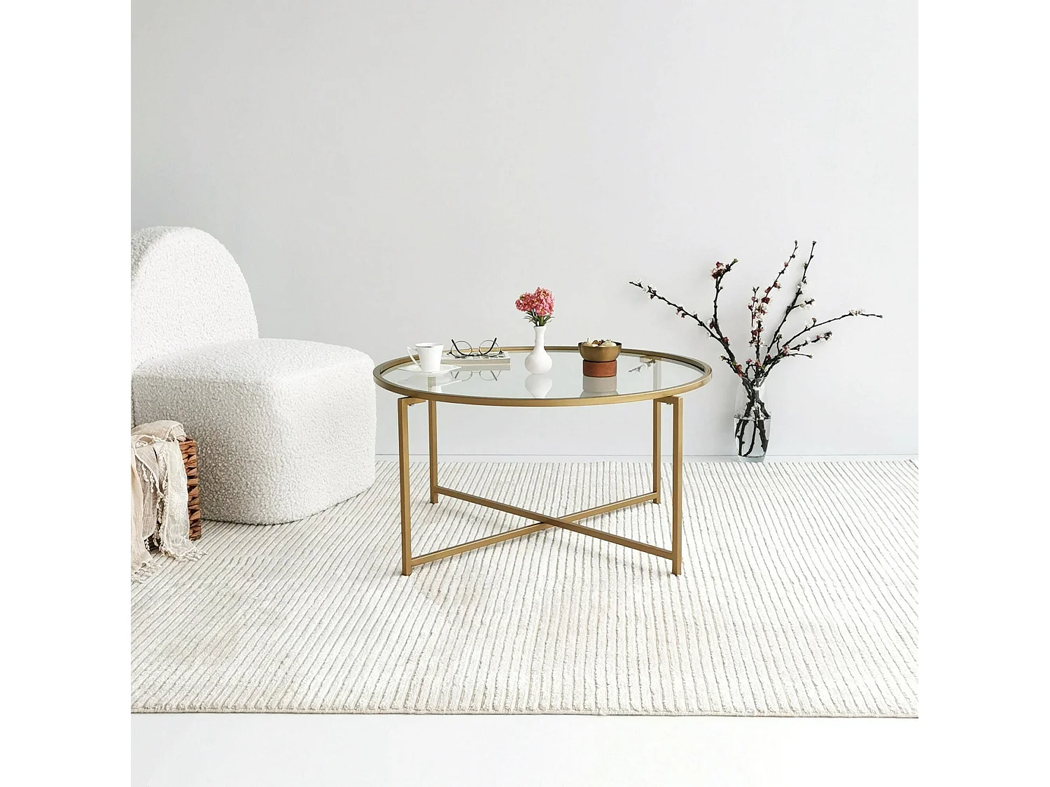 Mesa de centro Dhateboe, Mesa de café, PortadoresVistas para sofá, Prateleira de sala de estar, 83x83h40 cm, Ouro