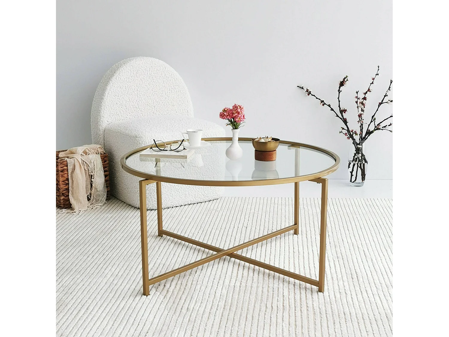 Tavolino da Salotto Ecaterina, Forma Rotonda, 83x83x40h cm oro