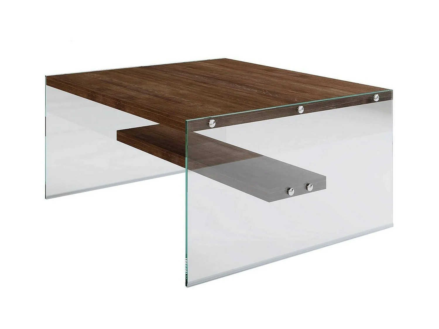 Dembél-saaltafel, Koffietafel, Soptafel voor bank, Tafelplank, 75x75h40 cm, Walnoot