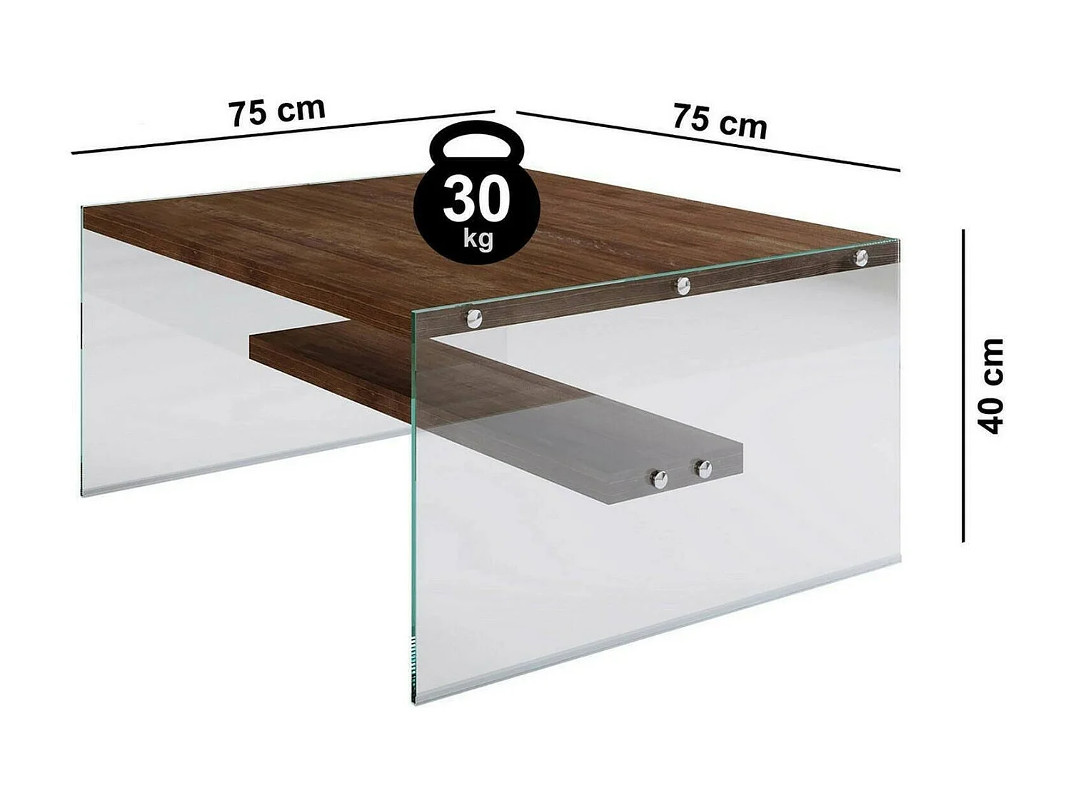 Table basse Alphara, Table basse, Porte-revues pour canapé, Etagère de salon, 75x75h40 cm, Noyer