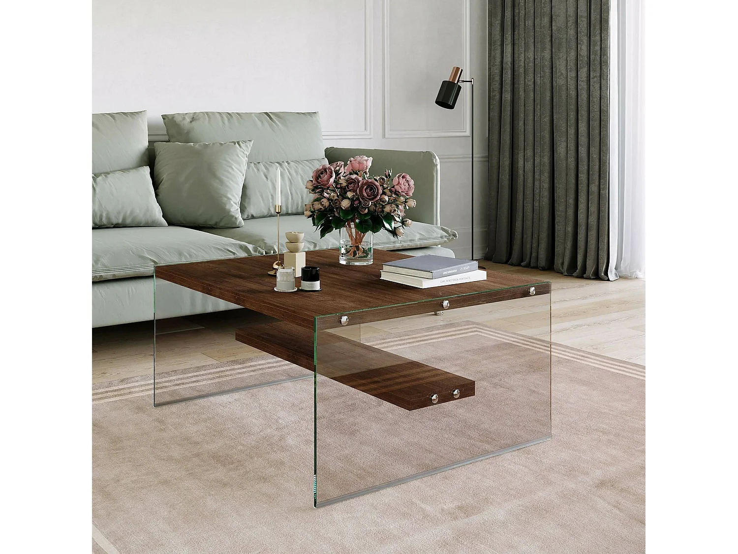 Table basse Dembél - Dmora - Bois massif - Noyer 75x81h40 cm