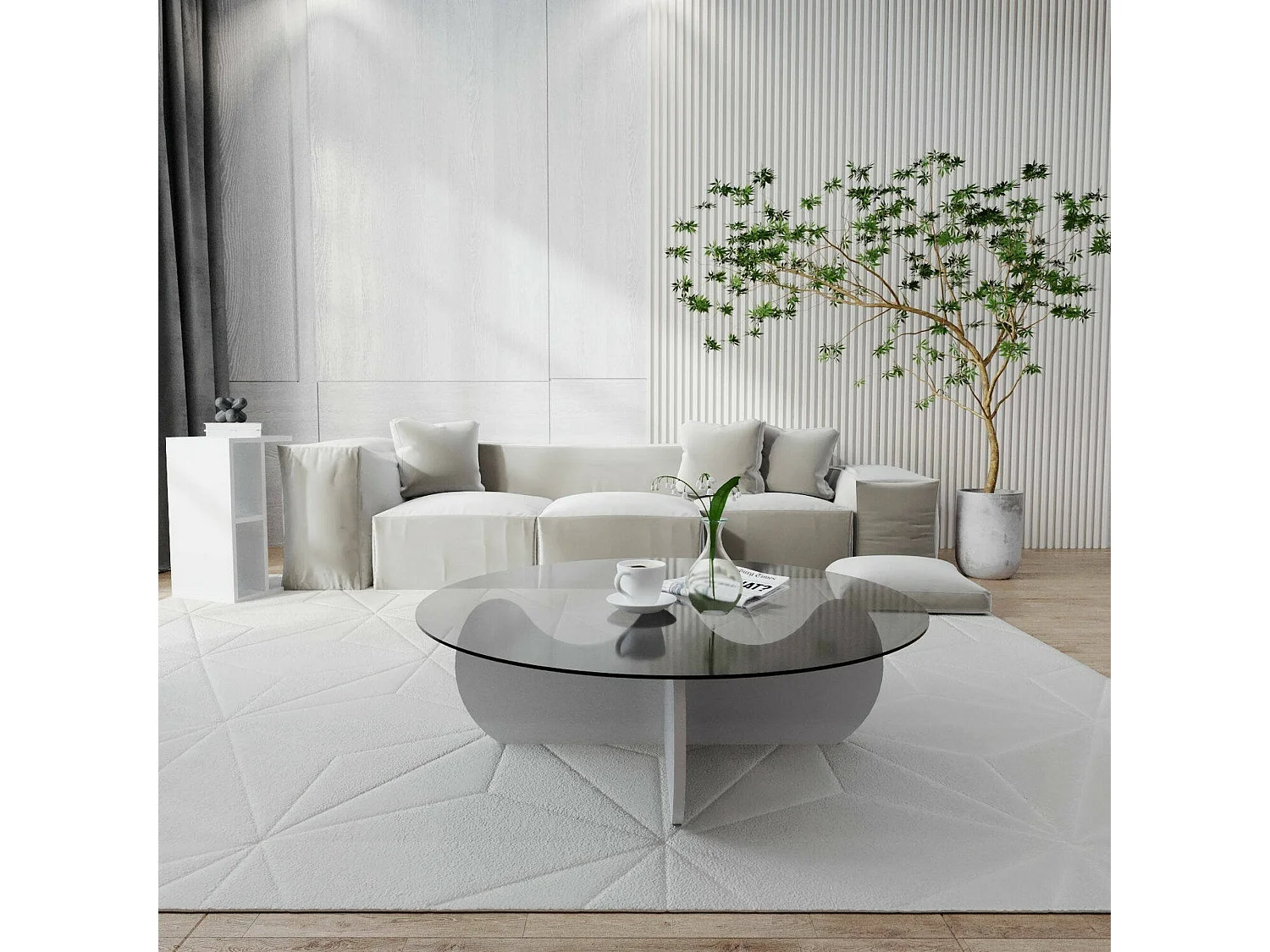 Tavolino da Salotto Willow, Effetto Fumè, 90x90x30h cm Bianco