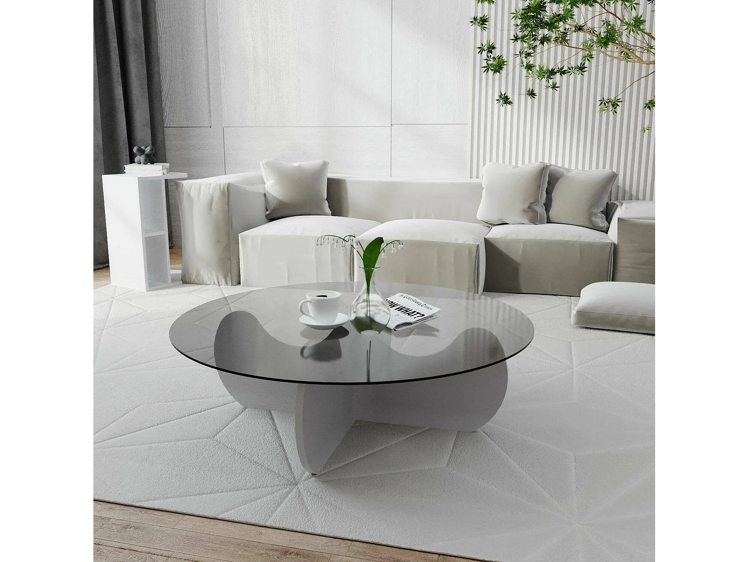 Dlamoniche alontafel, alontafelI, Sofa Review Rack, Woonkamer Plank, 90x90h30 cm, Wit