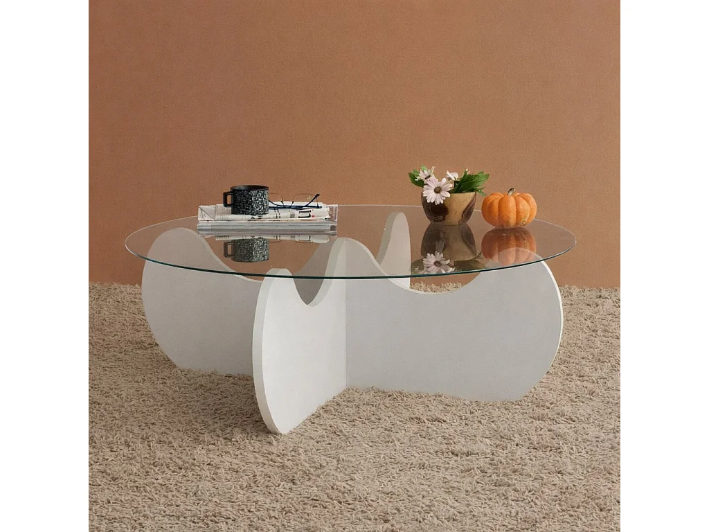 Dlamoniche alontafel, alontafelI, Sofa Review Rack, Woonkamer Plank, 90x90h30 cm, Wit