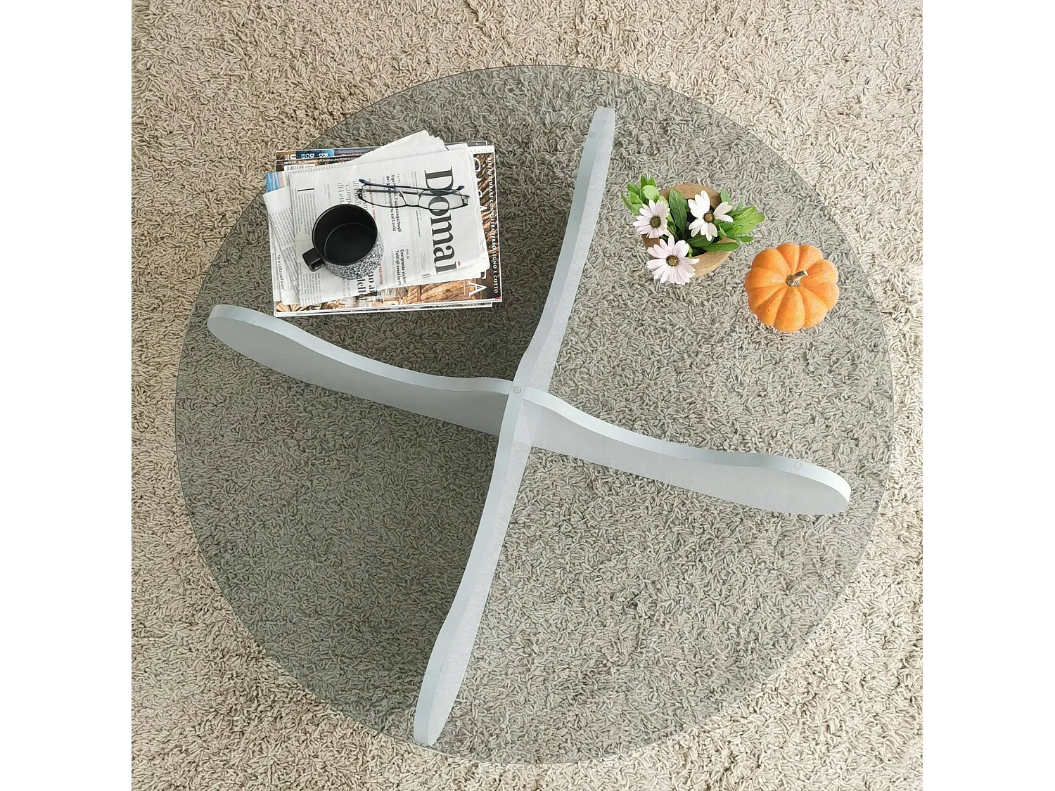 Wohnzimmertisch Dlamonic, Niedriger Wohnzimmertisch, Kaffeeregal, Couchtisch für Sofa, 90x90h30 cm, WeiÃŸ