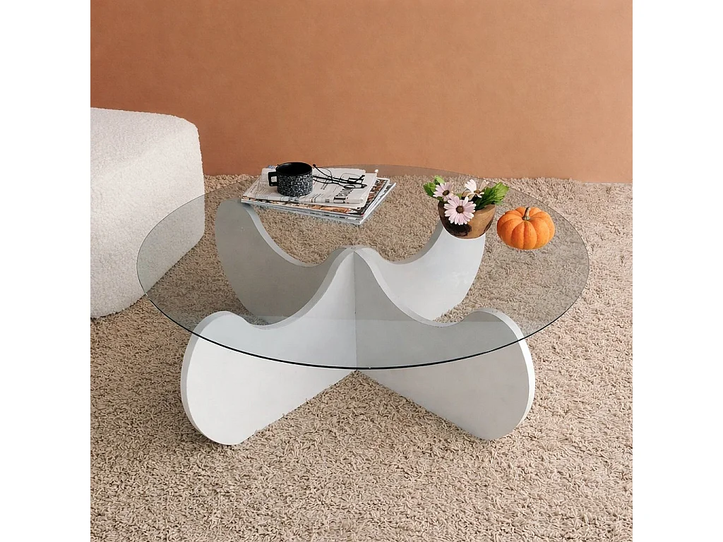 Wohnzimmertisch Dlamonic, Niedriger Wohnzimmertisch, Kaffeeregal, Couchtisch für Sofa, 90x90h30 cm, WeiÃŸ