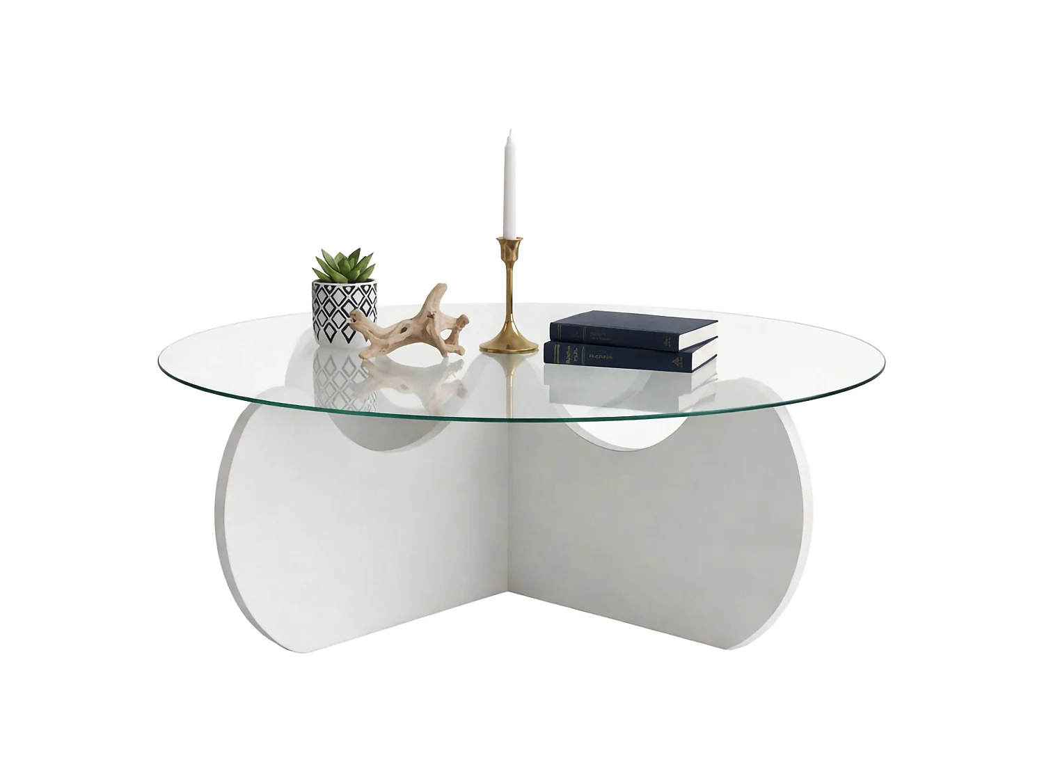 Mesa de centro Willow, efecto humo, 90x90x30h cm blanco, forma redonda, tablero de vidrio