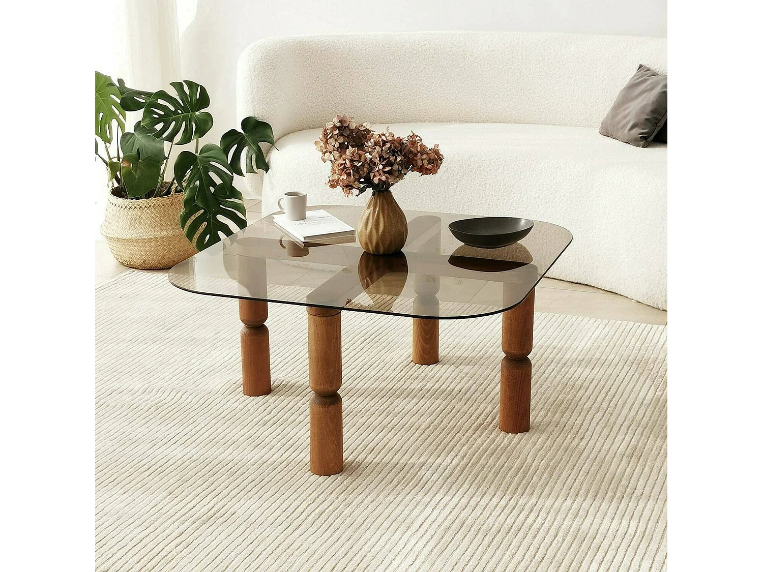 Dpervers Salontafel, Salontafel, Sofa Review Rack, Woonkamer Plank, 80x80h40 cm, Walnoot en Rook