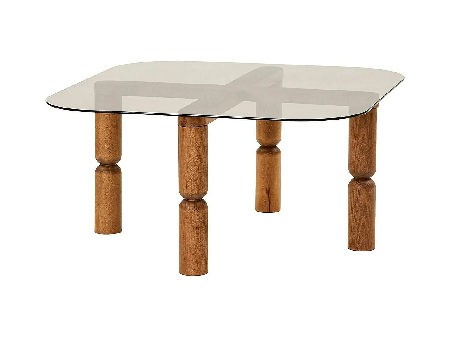 Table basse Psamathe, Table basse, Porte-revues pour canapé, Etagère de salon, 80x80h40 cm, Noyer et Fumé