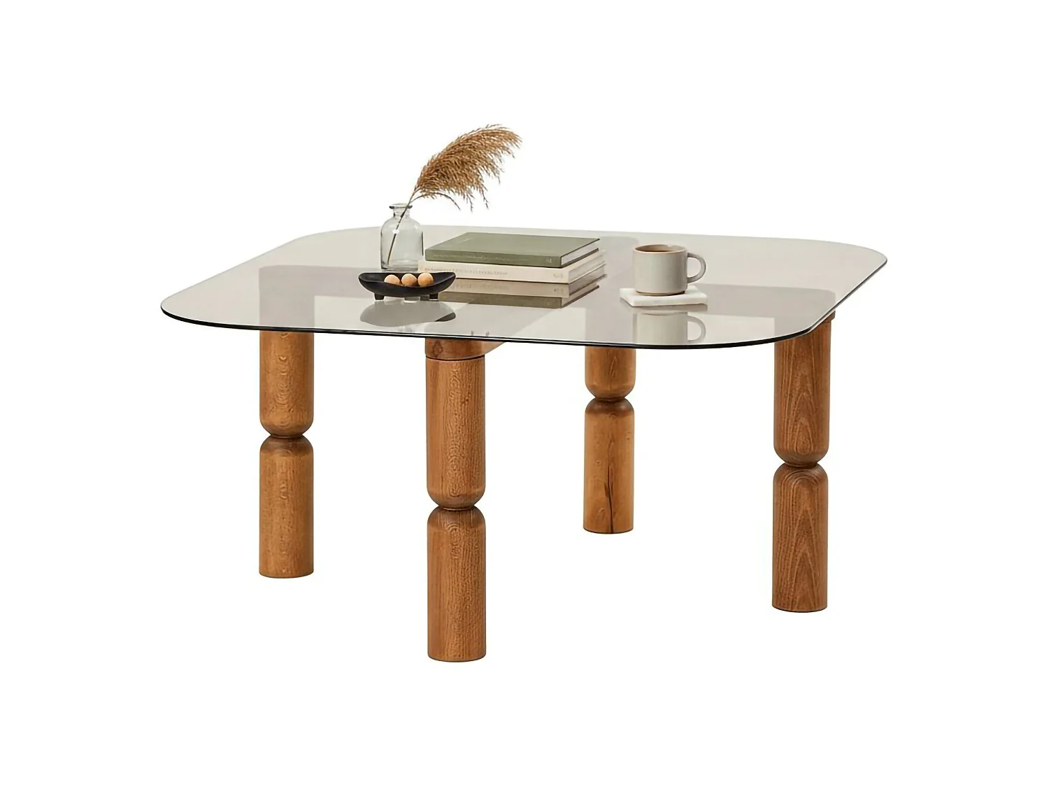 Table basse Gran, effet fumé, 80x80x40h cm, brun noyer, forme rectangulaire, structure en verre