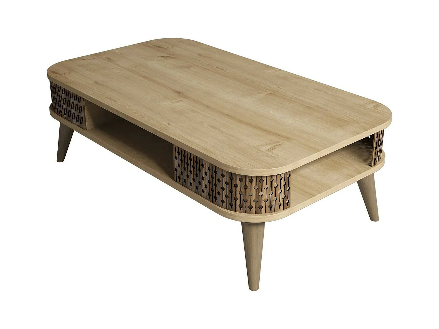 Table basse Kocab, Table basse, Porte-revues pour canapé, Etagère de salon, 105x60h35 cm, Chêne