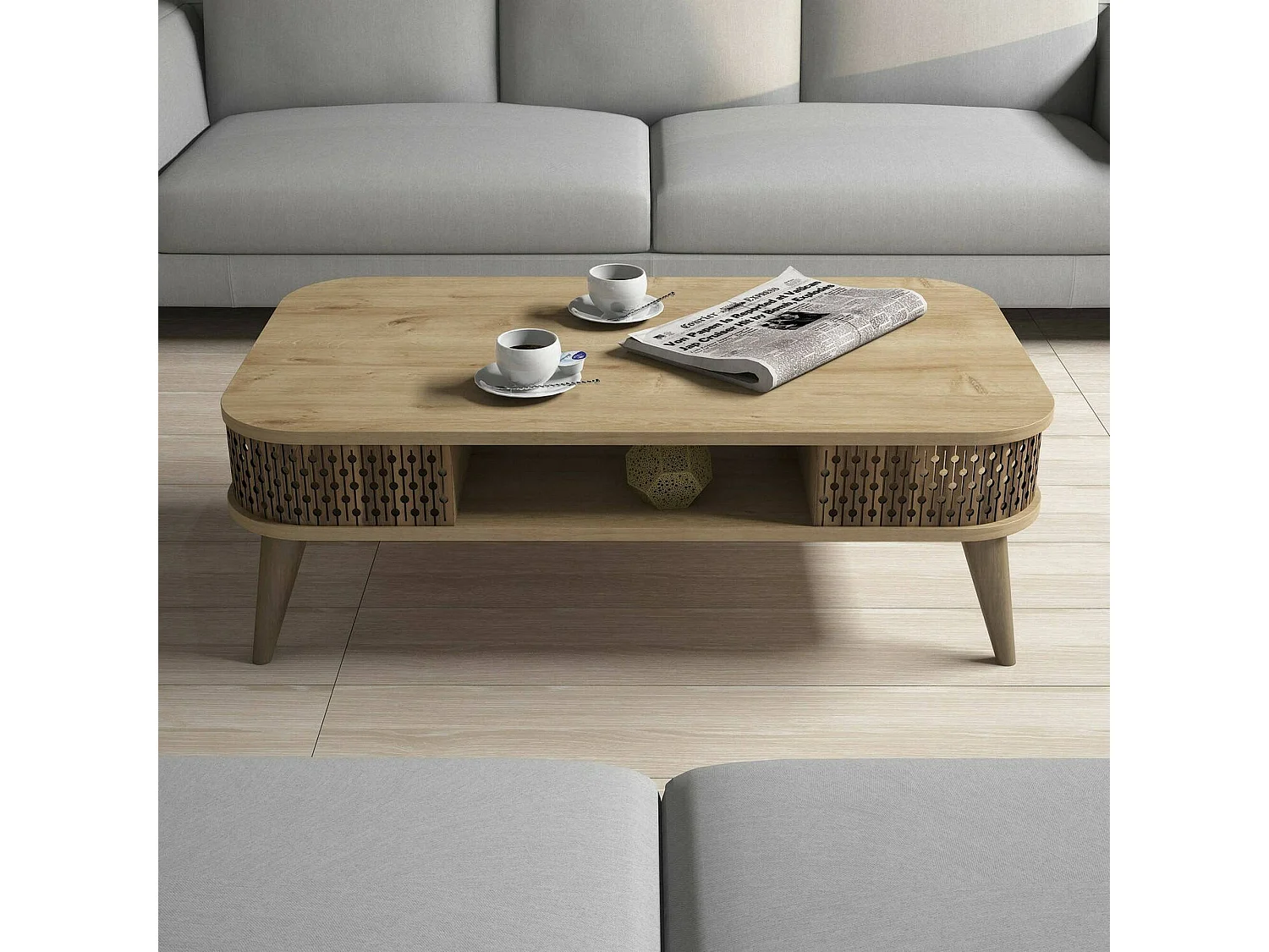 Mesa de centro Dmoll, Mesa de café, Suporte para sofá, Prateleira para sala, 105x60h35 cm, Carvalho