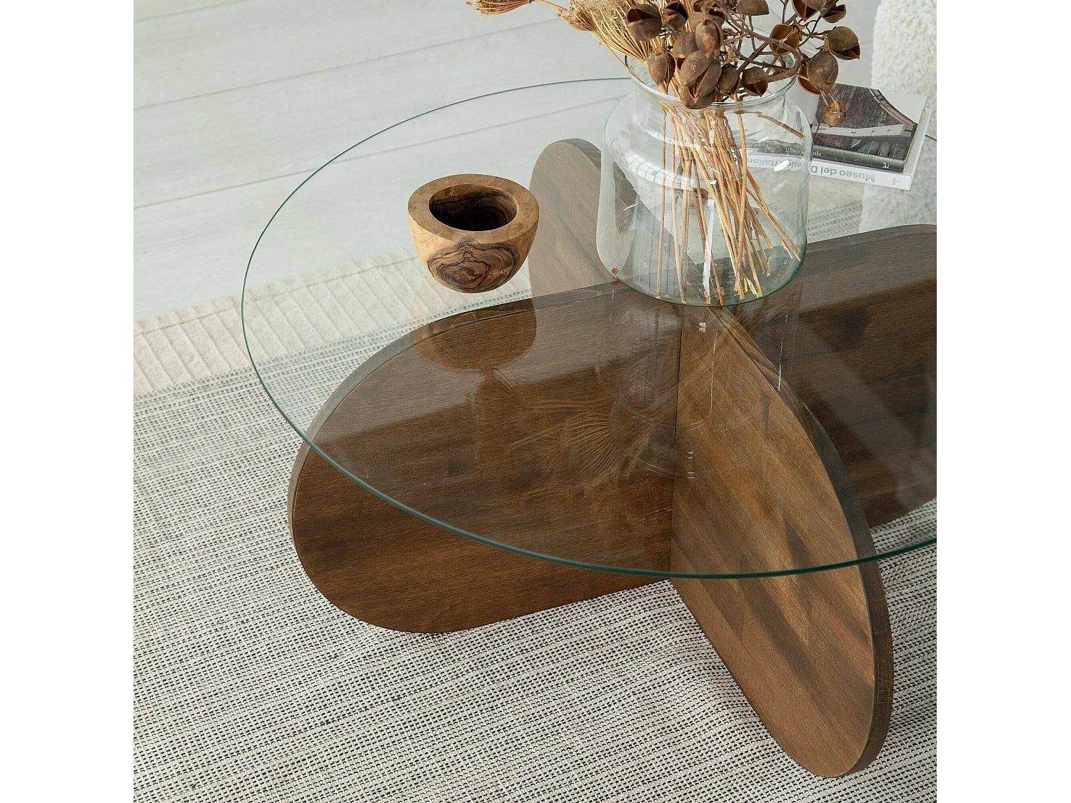 Table basse Metis, Table basse, Porte-revues pour canapé, Etagère de salon, 75x75h35 cm, Noyer