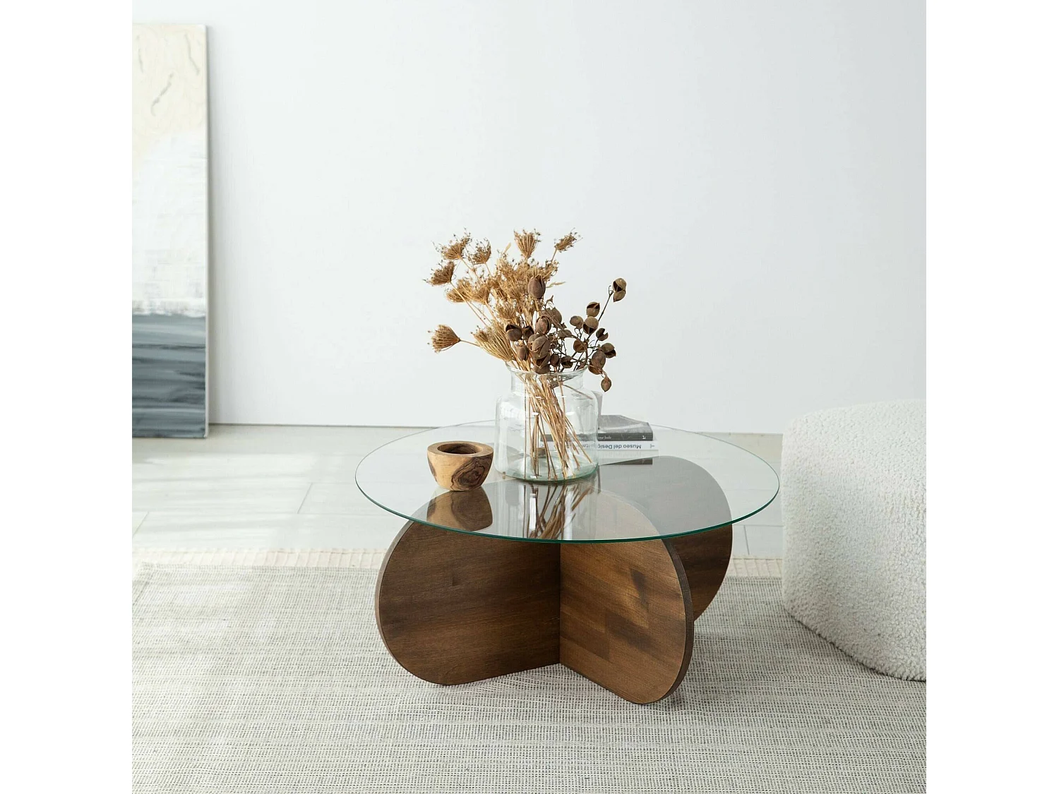 Table basse Metis, Table basse, Porte-revues pour canapé, Etagère de salon, 75x75h35 cm, Noyer