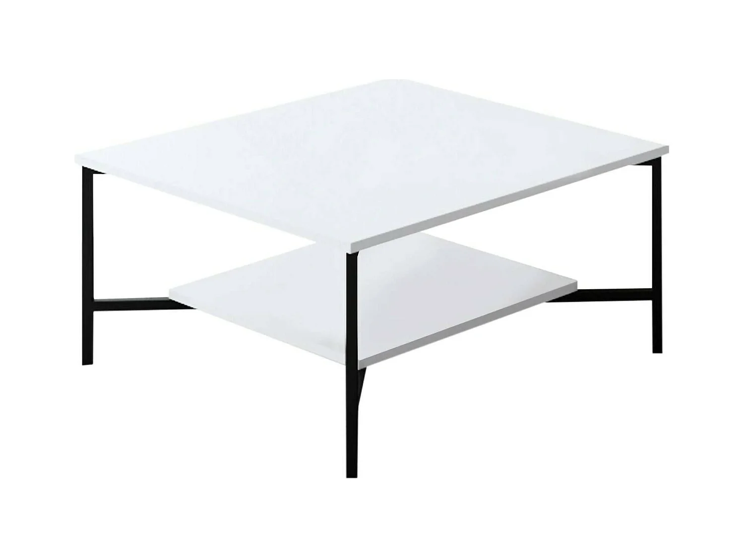 Table basse Alshain, Table basse, Porte-revues pour canapé, Etagère de salon, 80x80h40 cm, Blanc et Noir