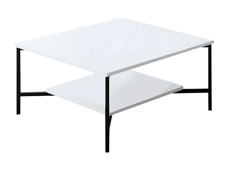 Table basse Alshain, Table basse, Porte-revues pour canapé, Etagère de salon, 80x80h40 cm, Blanc et Noir