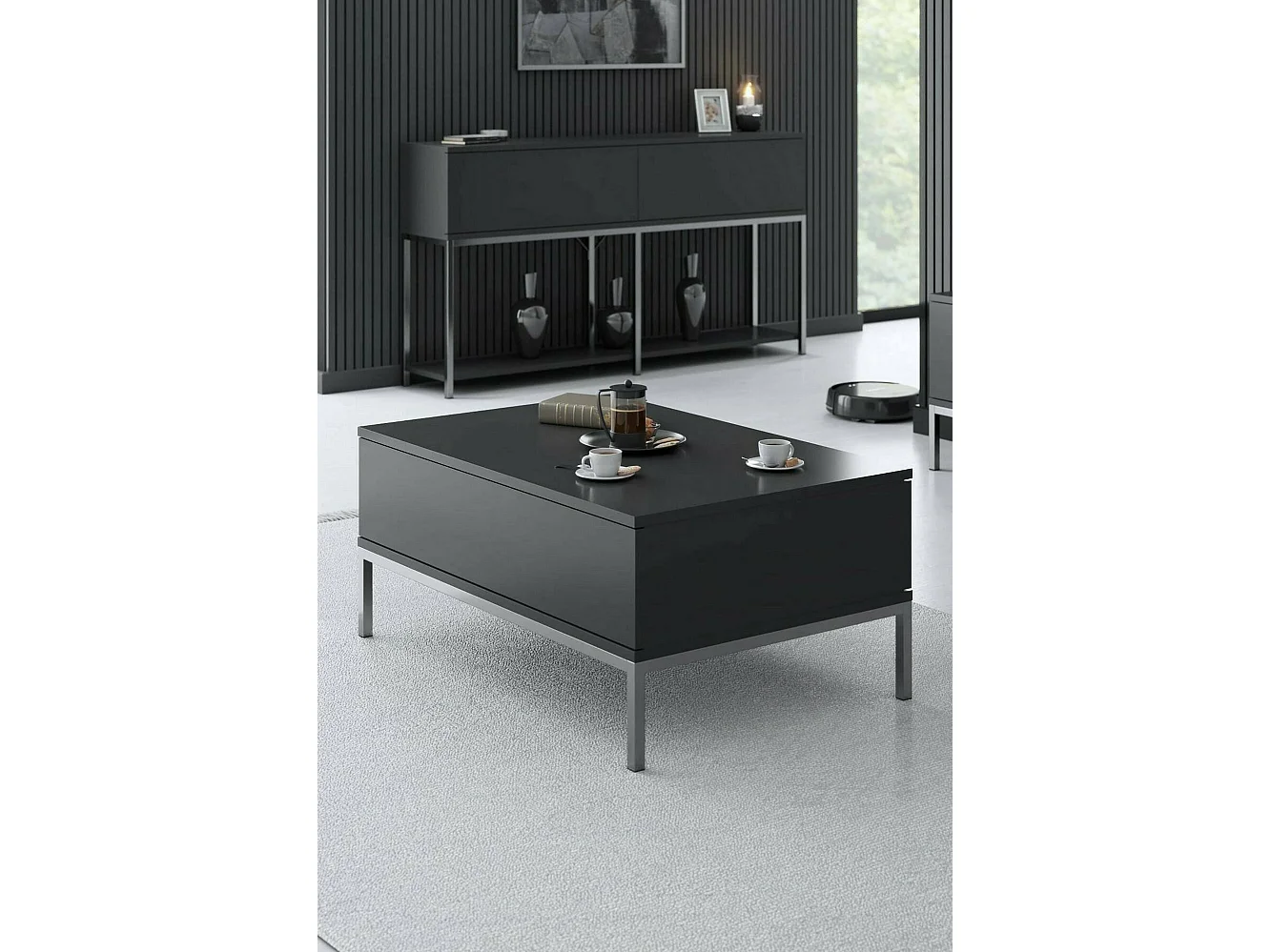 Dmora - Tavolino da salotto Vespero, 90x60h40 cm, Antracite e Argento