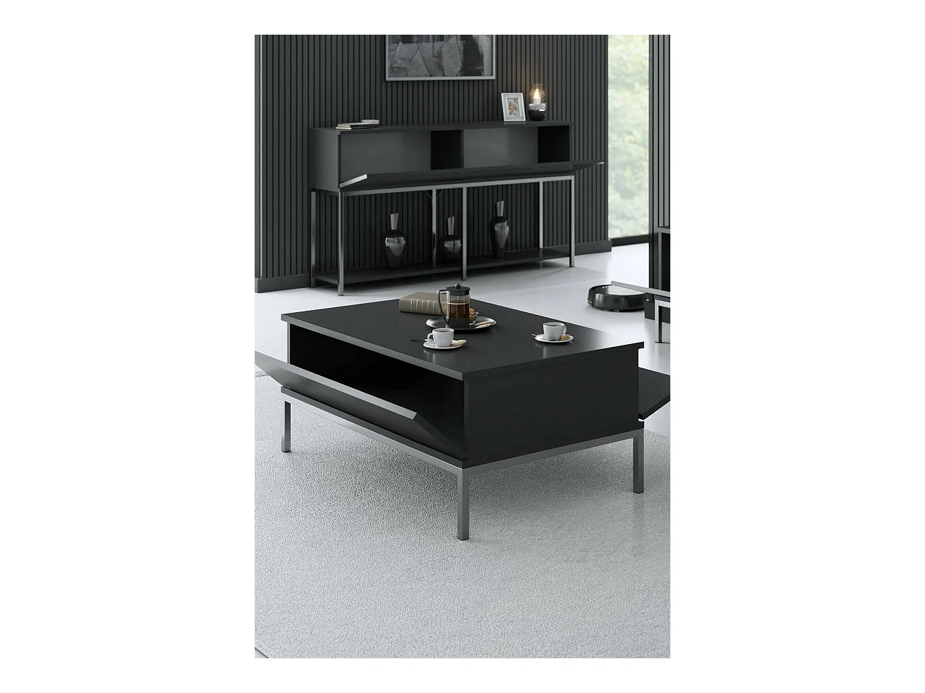 Dmora - Tavolino da salotto Vespero, 90x60h40 cm, Antracite e Argento