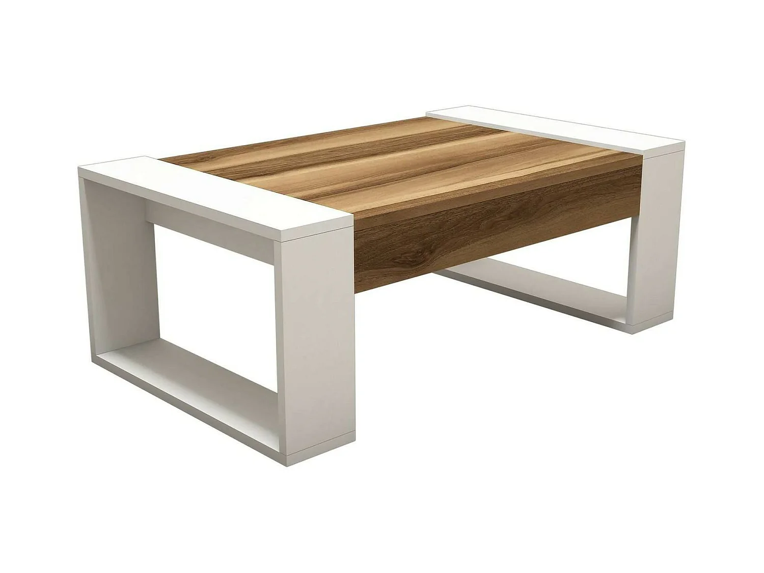 Table basse Kekouan, Table basse, Porte-revues pour canapé, Etagère de salon, 102x60h38 cm, Noyer et Blanc