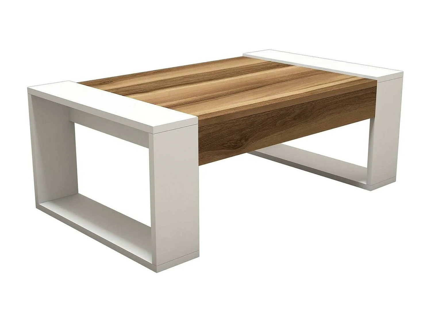 Table basse Kekouan, Table basse, Porte-revues pour canapé, Etagère de salon, 102x60h38 cm, Noyer et Blanc