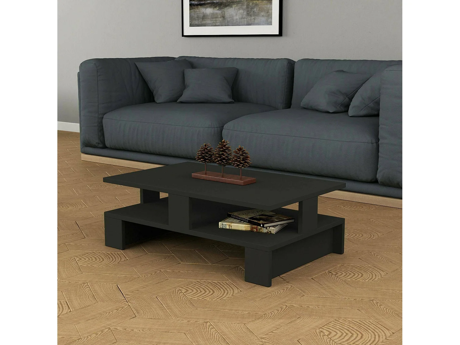 Wohnzimmertisch Dlettier, Niedriger Wohnzimmertisch, Kaffeeregal, Couchtisch für Sofa, 80x50h28 cm, Anthrazit