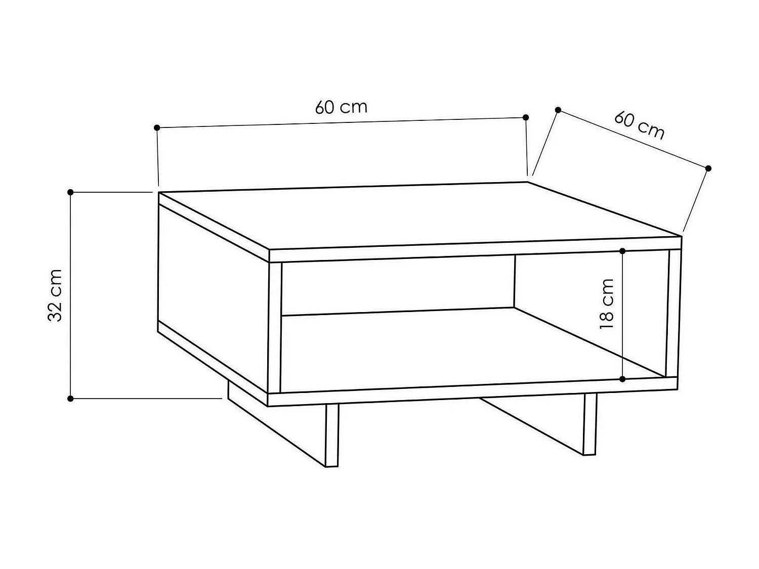 Wohnzimmertisch Dmasolin, Niedriger Wohnzimmertisch, Kaffeeregal, Couchtisch für Sofa, 60x60h32 cm, Eiche und Anthrazit