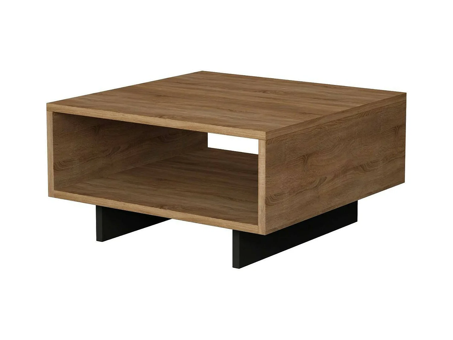 Table basse Hyadum, Table basse, Porte-revues pour canapé, Etagère de salon, 60x60h32 cm, Chêne et Anthracite