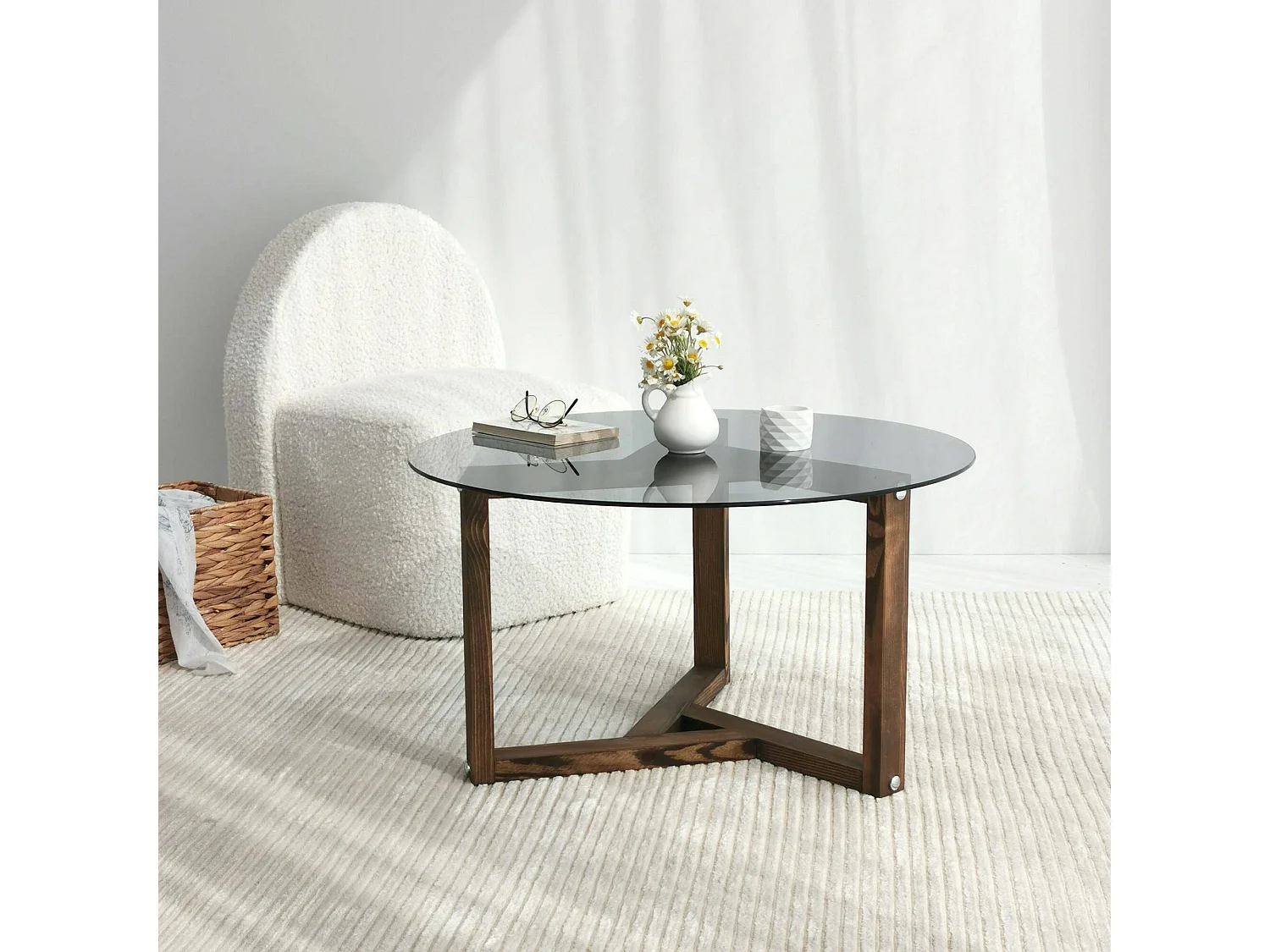 Wohnzimmertisch Dperalt, Niedriger Wohnzimmertisch, Kaffeeregal, Couchtisch für Sofa, 75x75h40 cm, Taube