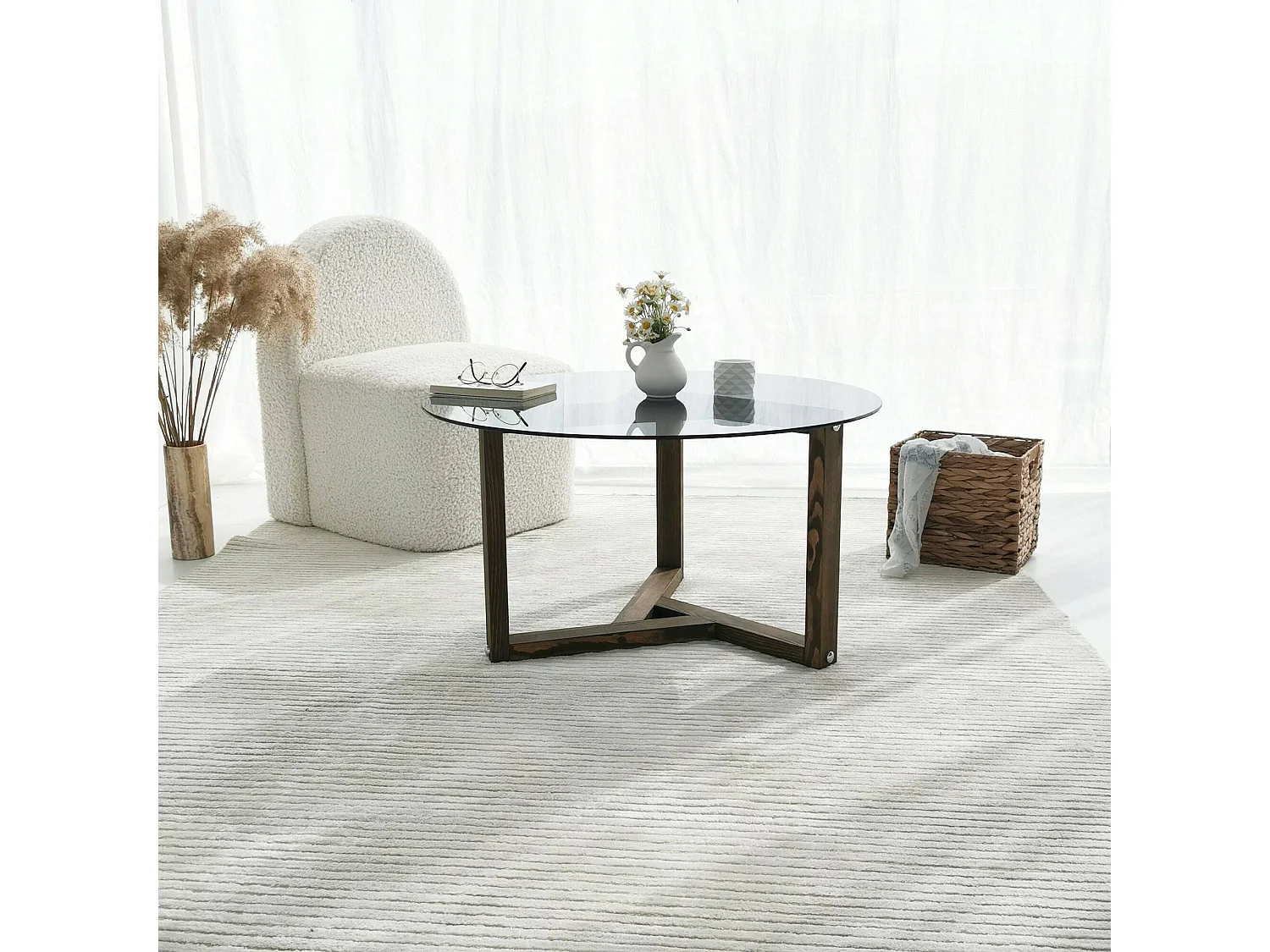 Table basse Phaedra, Table basse, Porte-revues pour canapé, Etagère de salon, 75x75h40 cm, Tourterelle