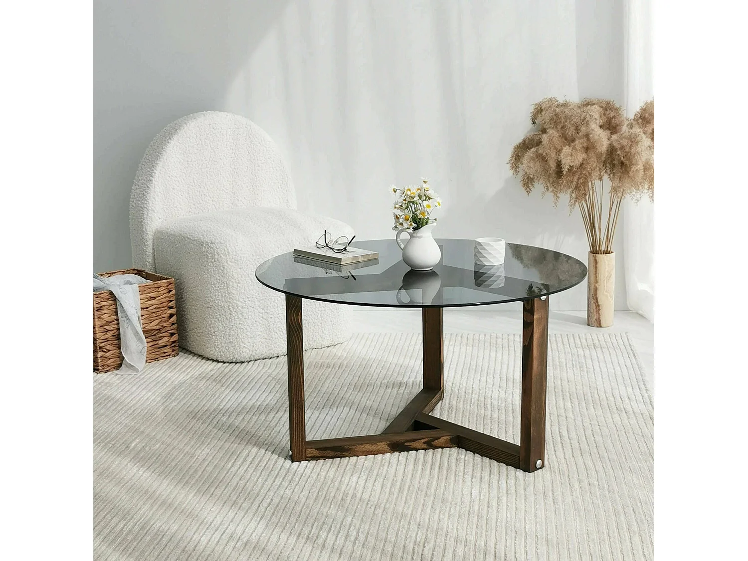 Mesa de sala de estar Dperalt, mesa baSso de café, porta-revistas para sofá, prateleira para sala de estar, 75x75h40 cm, Tortora