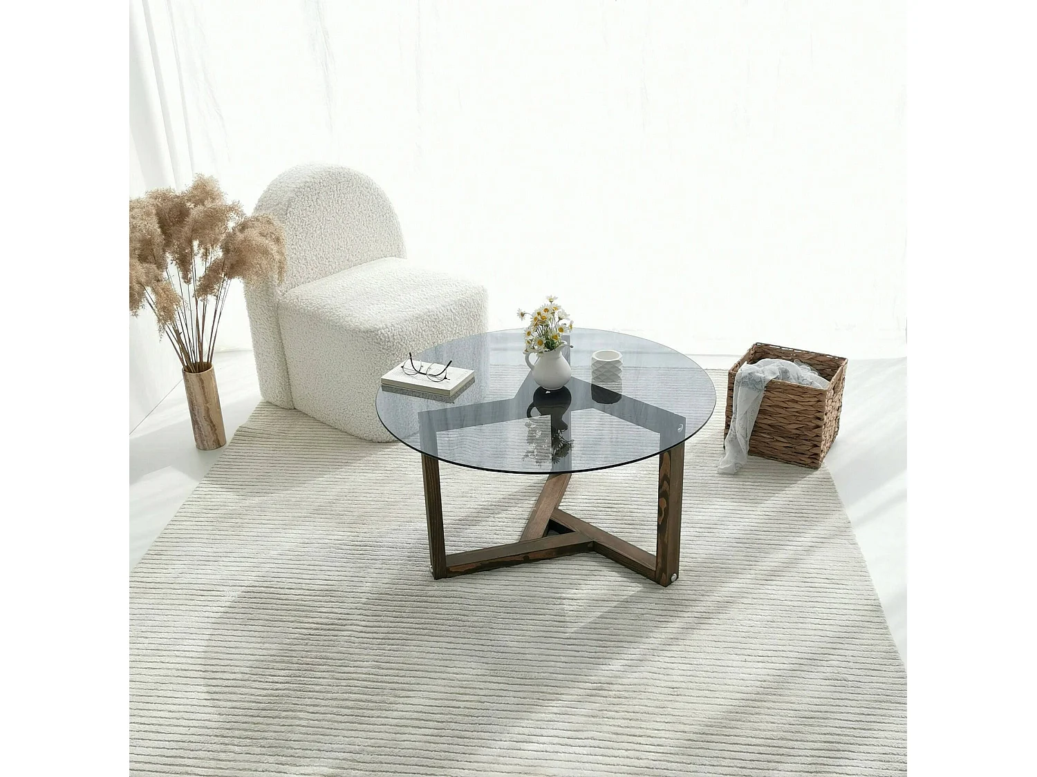 Table basse Phaedra, Table basse, Porte-revues pour canapé, Etagère de salon, 75x75h40 cm, Tourterelle