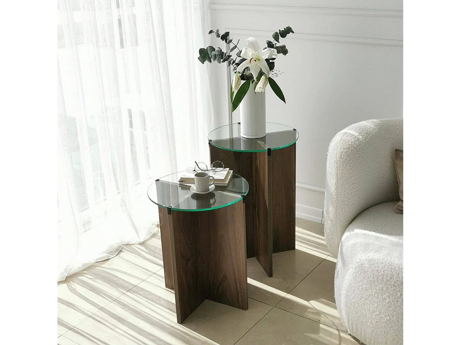 Mesa de centro Dlancion, Mesa bEixo de café, porta-revistas para sofá, prateleira de sala de estar, 40x40h60 cm, nogueira