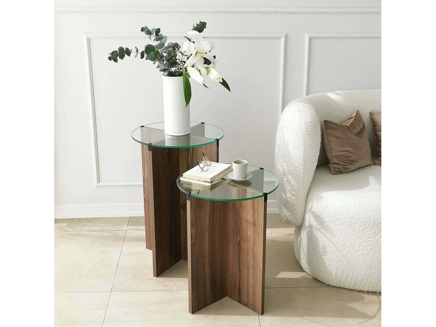 Mesa de café Dlancion, Mesa de centro baja, Revistero para sofá, Estante de la sala de estar, 40x40h60 cm, Nuez