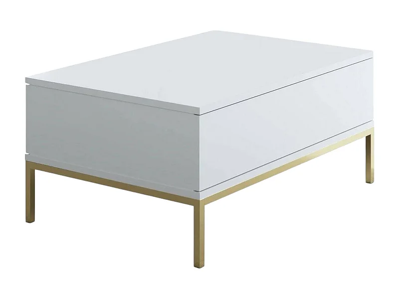 Mesa de café Dfiamozz, Mesa de centro baja, Revistero para sofá, Estante de la sala de estar, 90x60h40 cm, Blanco y Oro