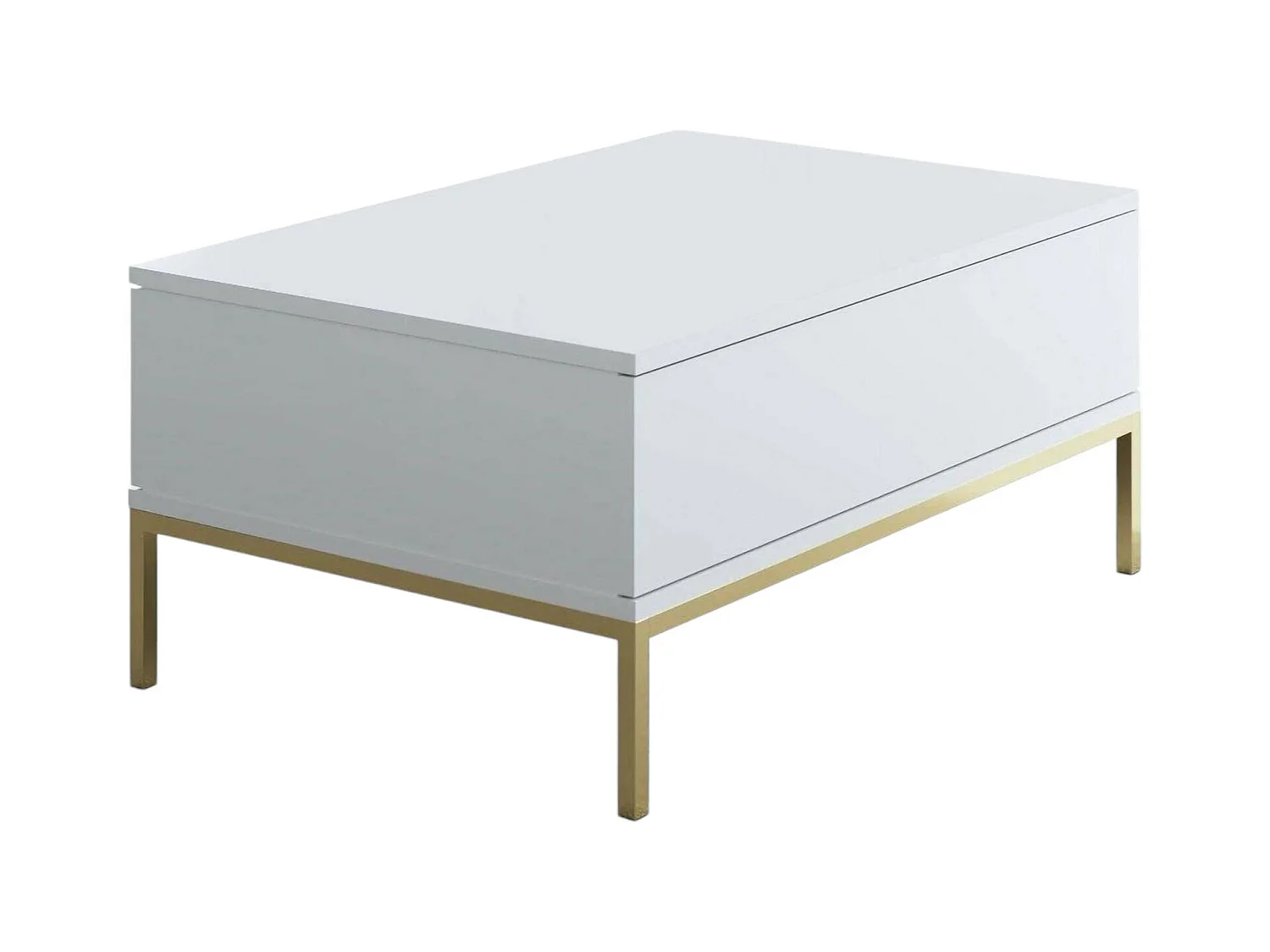 Table basse Antares, Table basse, Porte-revues pour canapé, Etagère de salon, 90x60h40 cm, Blanc et Or
