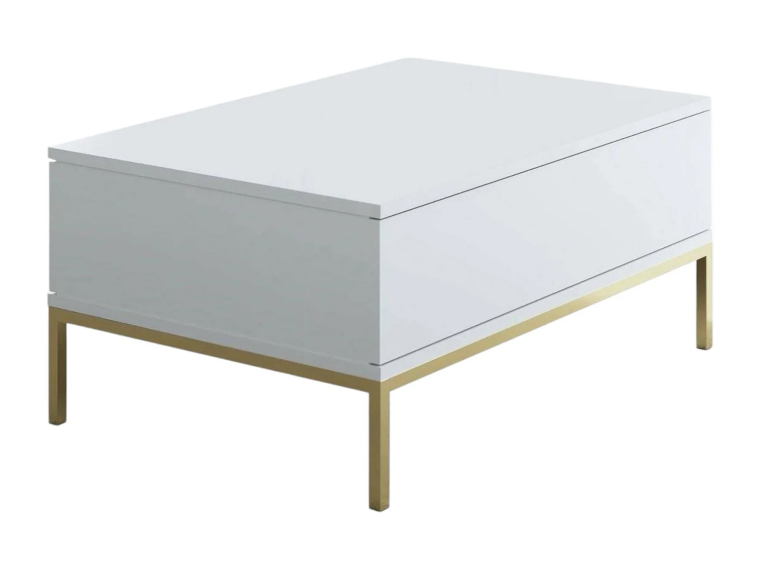 Mesa de café Dfiamozz, Mesa de centro baja, Revistero para sofá, Estante de la sala de estar, 90x60h40 cm, Blanco y Oro