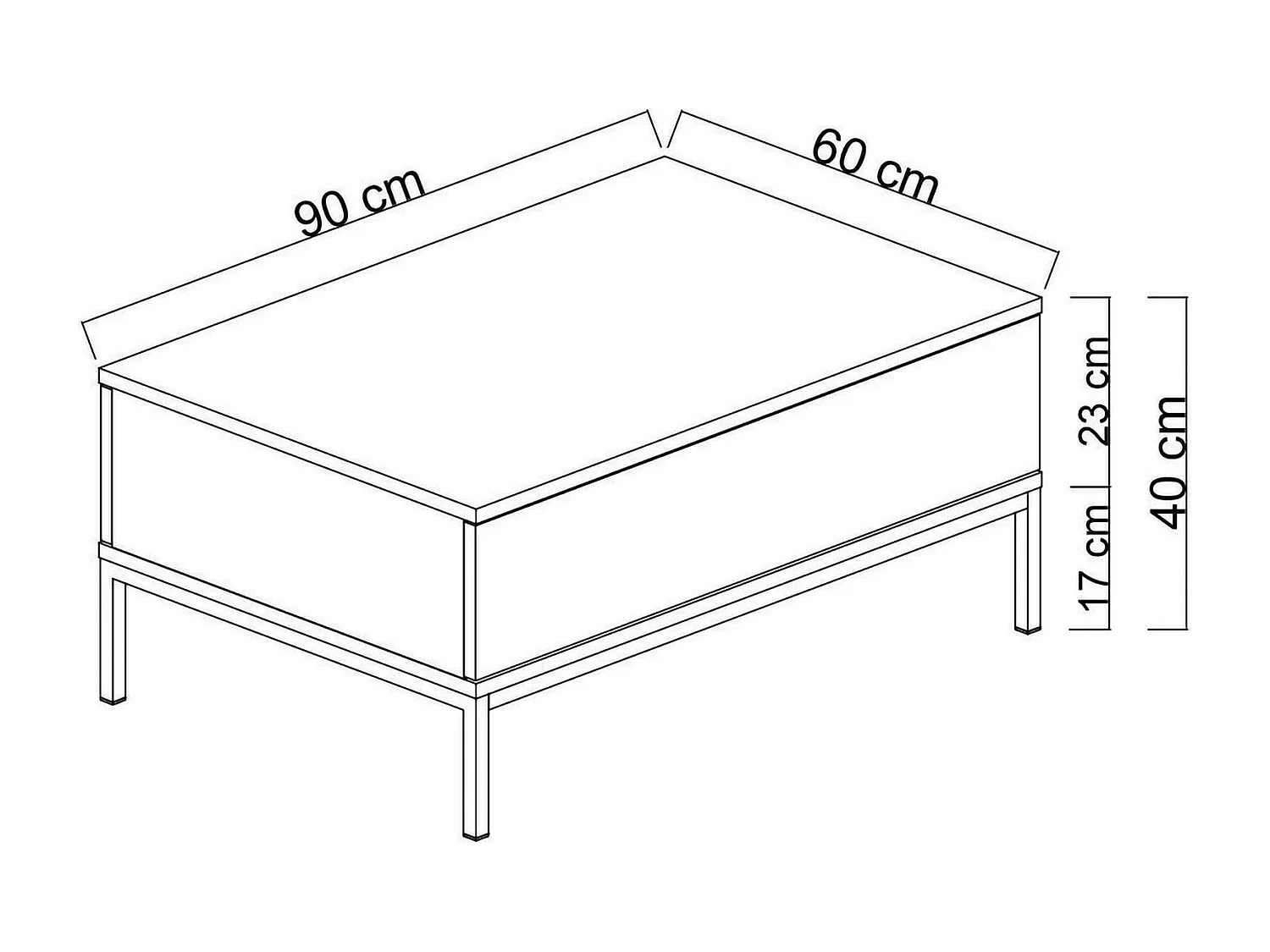 Table basse Antares, Table basse, Porte-revues pour canapé, Etagère de salon, 90x60h40 cm, Blanc et Or
