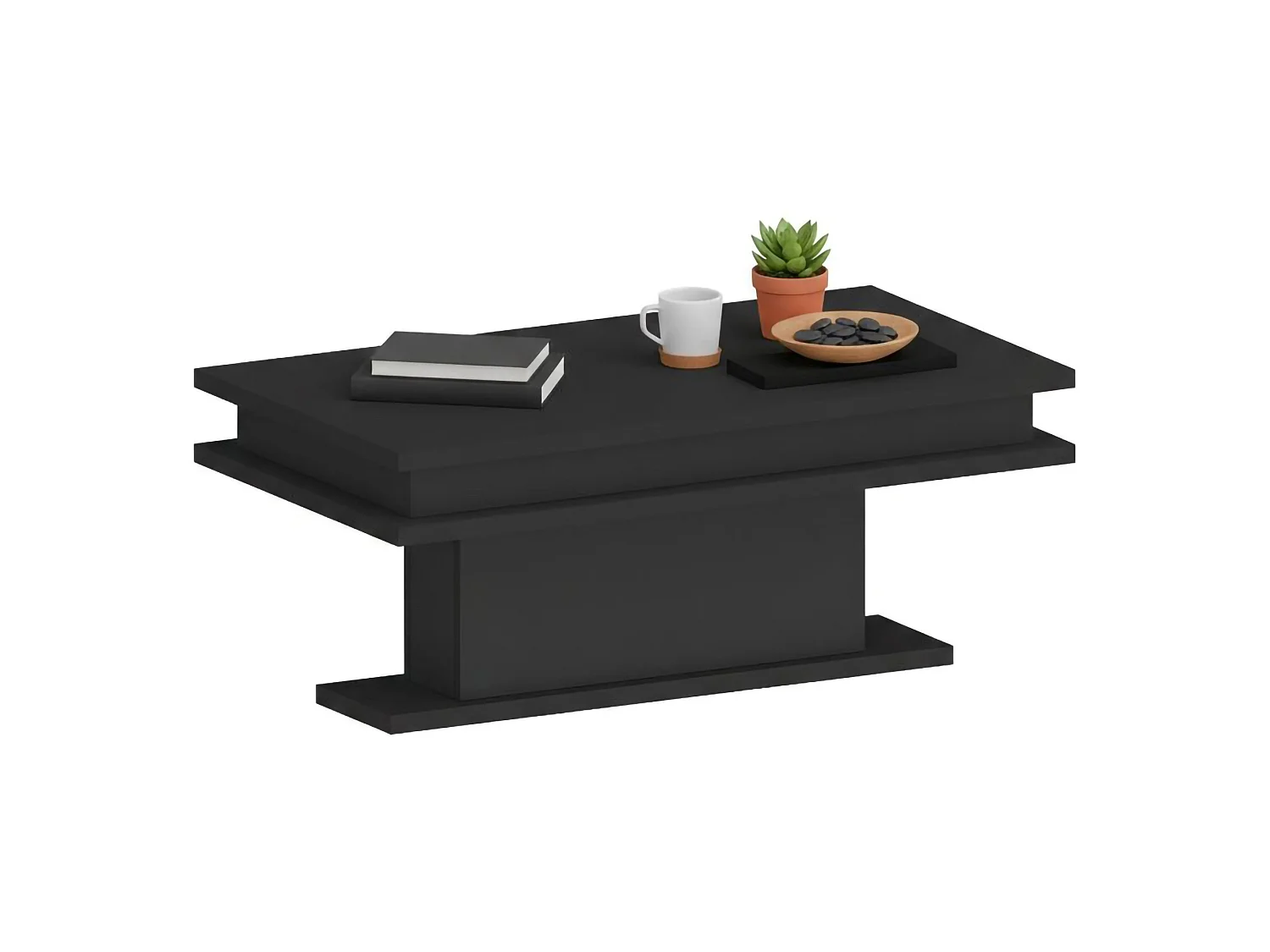 Table basse Léon, Table basse de salon, Meuble bas de rangement, Table basse, 100x55h42 cm, Anthracite avec lumière LED