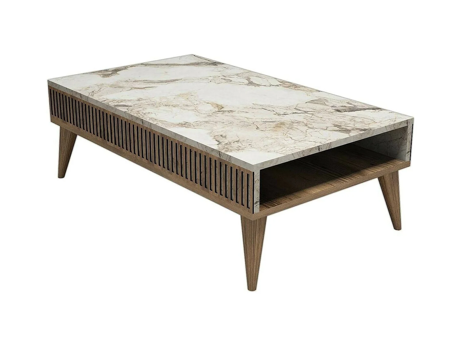 Dgiovinc Salontafel, Salontafel, Sofa Review Rack, Woonkamer Plank, 105x60h35 cm, Walnoot en Wit