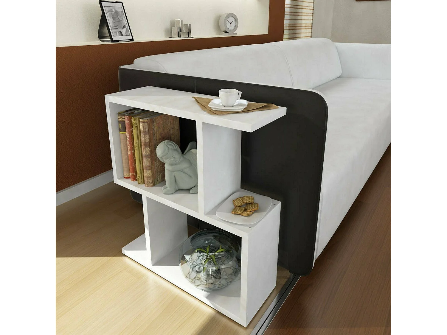Wohnzimmertisch Dpezzell, Niedriger Wohnzimmertisch, Kaffeeregal, Couchtisch für Sofa, 50x18h55 cm, WeiÃŸ