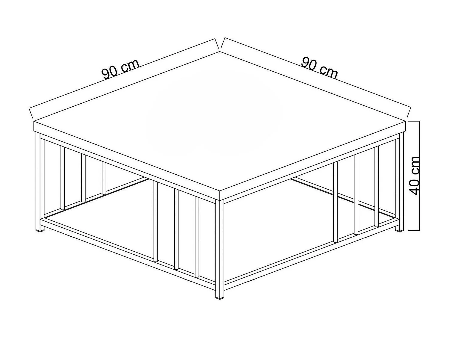 Table basse Ankaa, Table basse, Porte-revues pour canapé, Etagère de salon, 90x90h40 cm, Anthracite et Or
